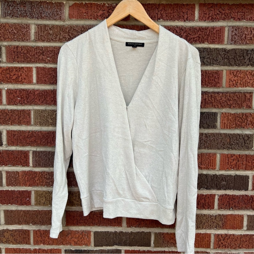 Banana Republic Cream and Silver Surplice Pullover Sweater